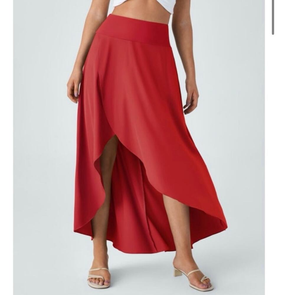 Halara Breezeful™ High Waisted High Low Ruffle 2-in-1 Skirt Pompeian Red Size M